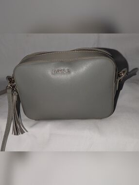 Furla Small Grey Leather Camera Crossbody with Tassel